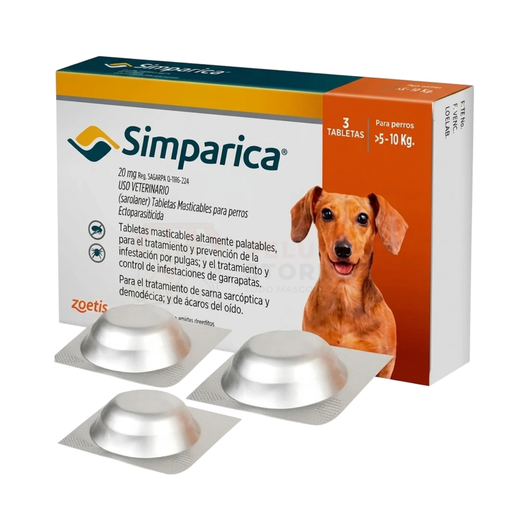 Simparica 20 mg 5.1 a 10 kg (3 Tabletas)
